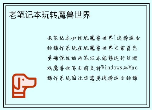 老笔记本玩转魔兽世界